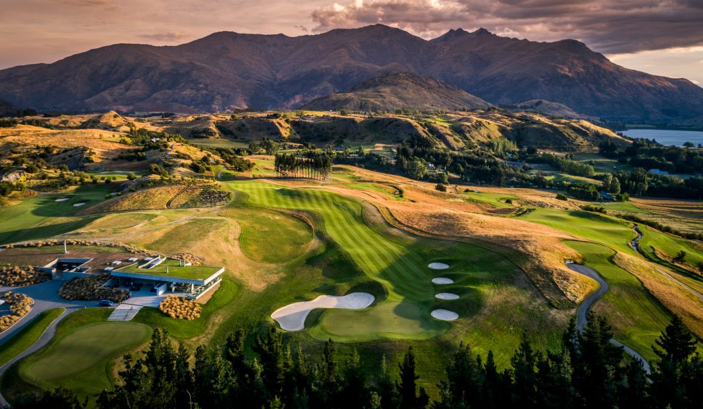 The Hills golf resort in Queenstown Aerial view of the clubhouse