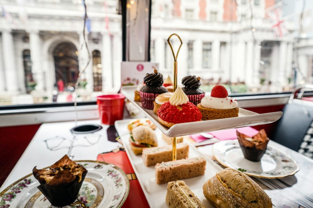 A window table laid for afternoon tea for two, the hardest sitting to secure at the weekend