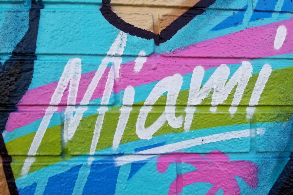 Colourful street art mural on a building in the Wynwood arts district of Miami