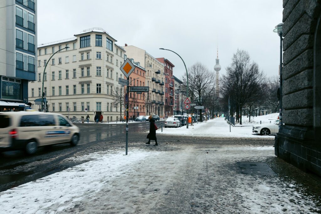 A Berlin street under snow in February
