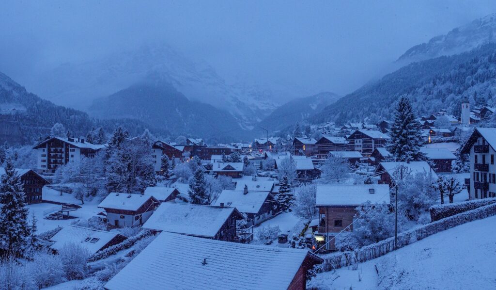 Snow-covered Alpine town during World Economic Forum week — Perfect.Live