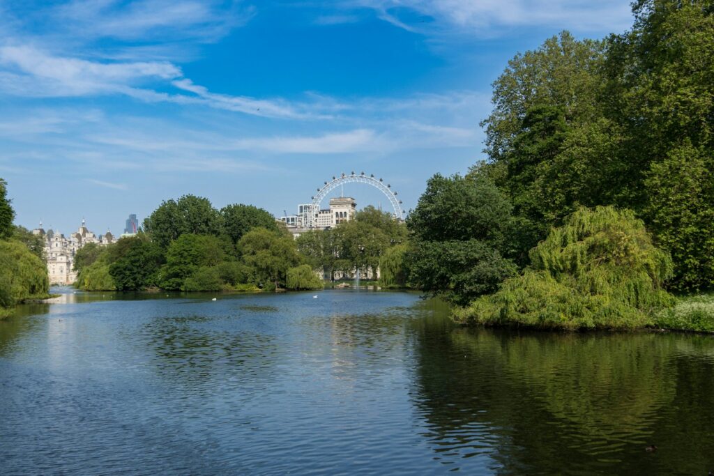A lake in a central London park in autumn