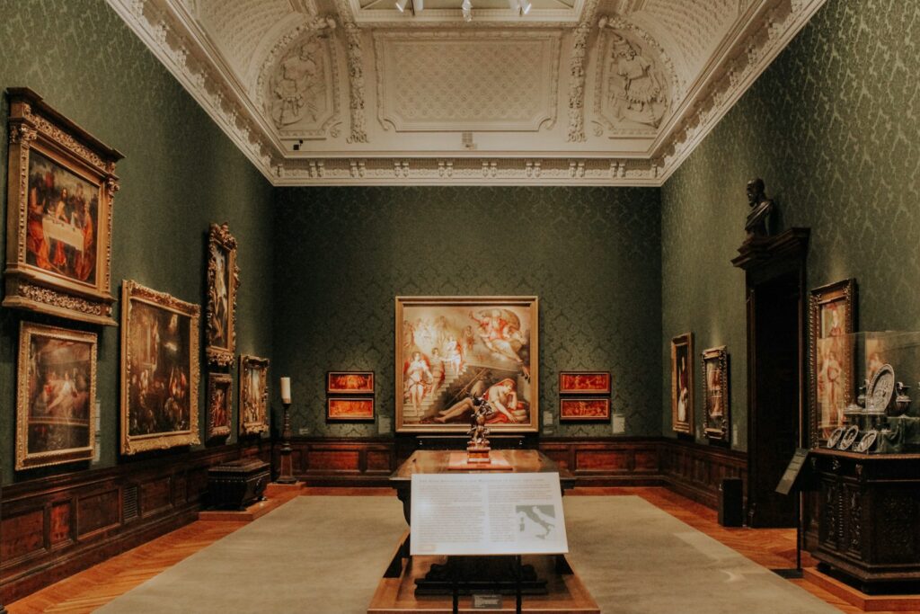 A gallery hung with old master paintings