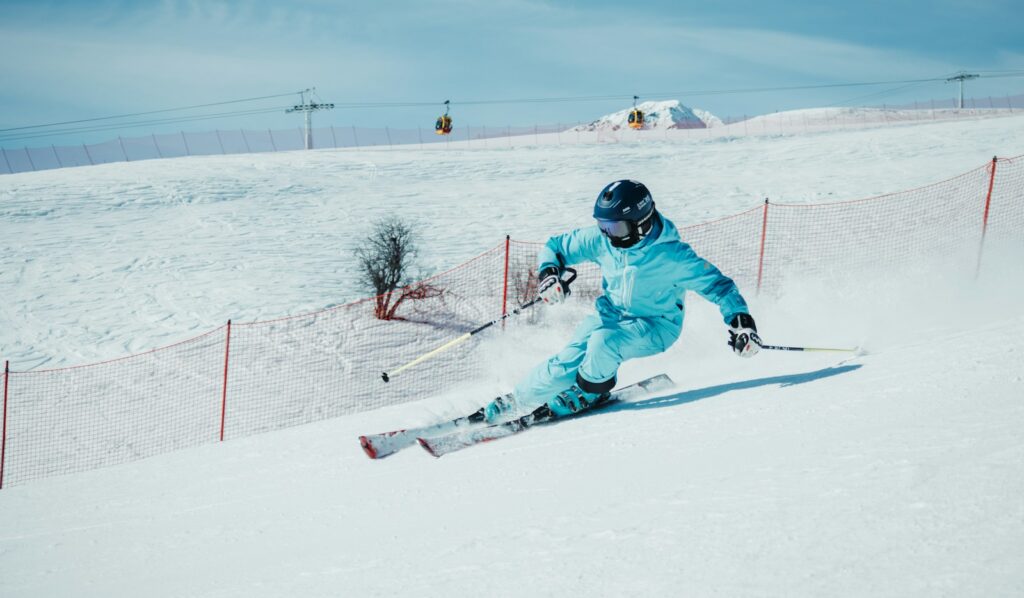 Downhill racer on the Streif course at the Hahnenkamm races in Kitzbühel