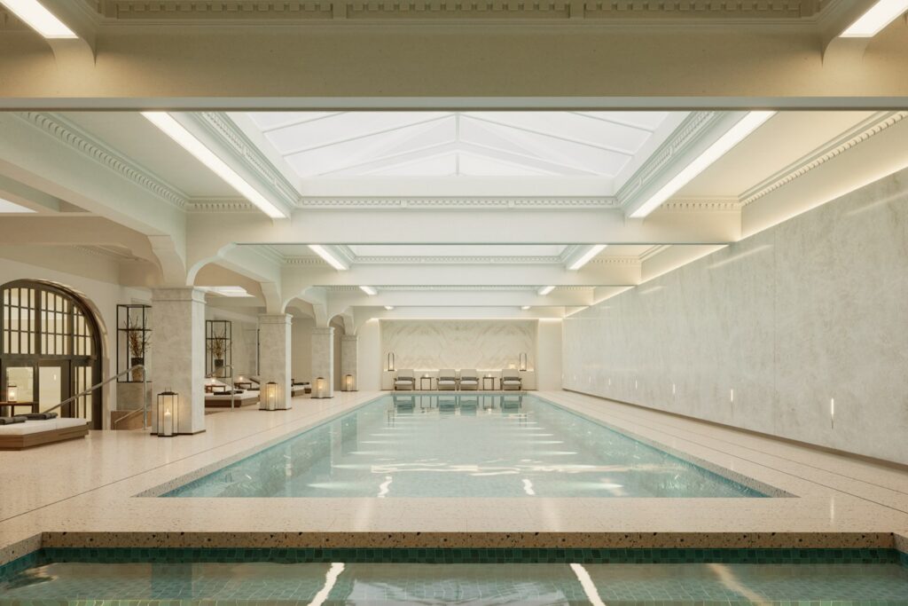 A private indoor pool in a wellness suite, part of the longevity spending ultra-high-net-worth families now plan for