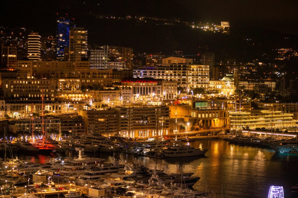 Monaco harbour filled with yachts in the evening — Perfect.Live