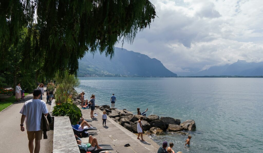 Lakefront promenade in Montreux on Lake Geneva, home of the Montreux Jazz Festival