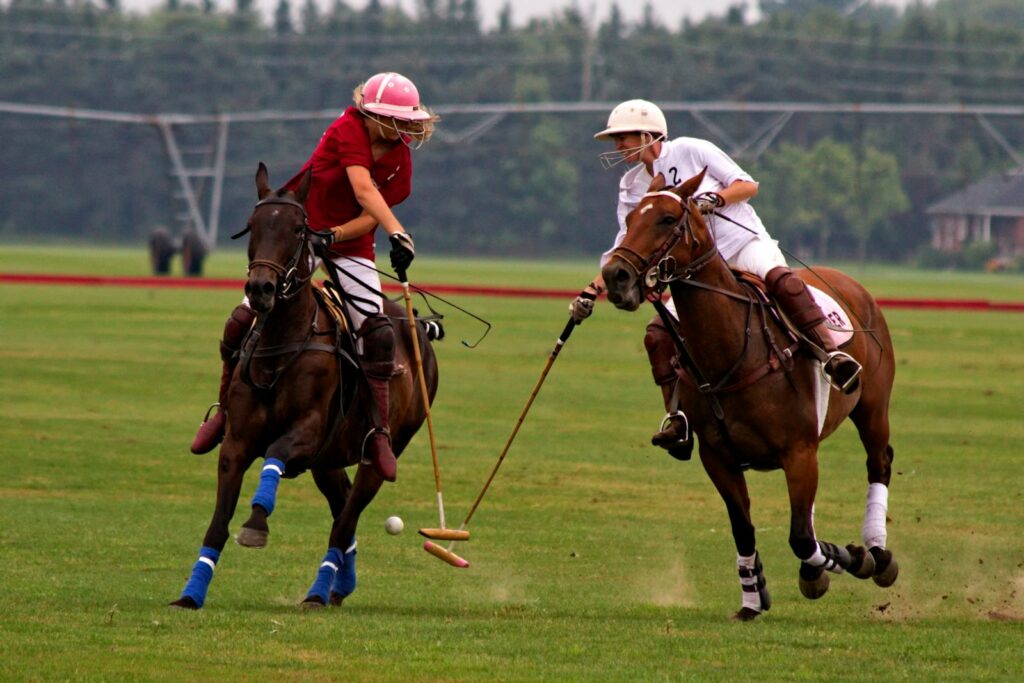 Riders contesting the ball during a polo match — Perfect.Live