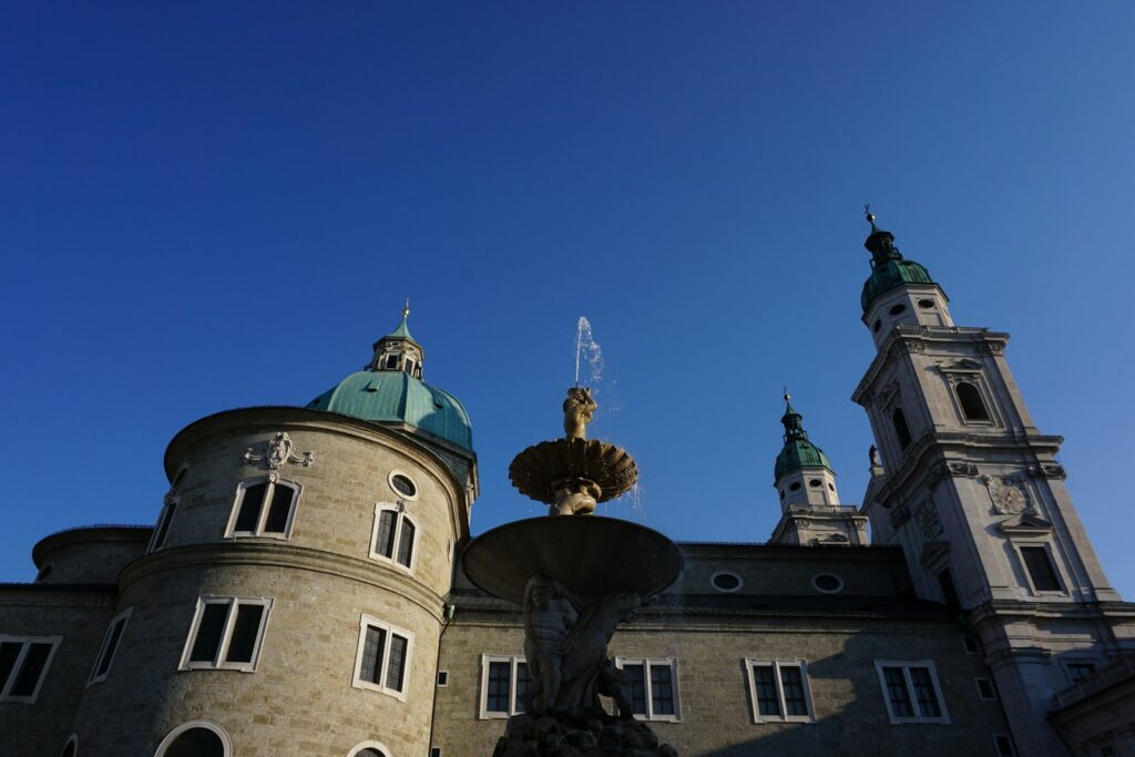 Salzburg Cathedral facade above the Domplatz, where Jedermann is staged