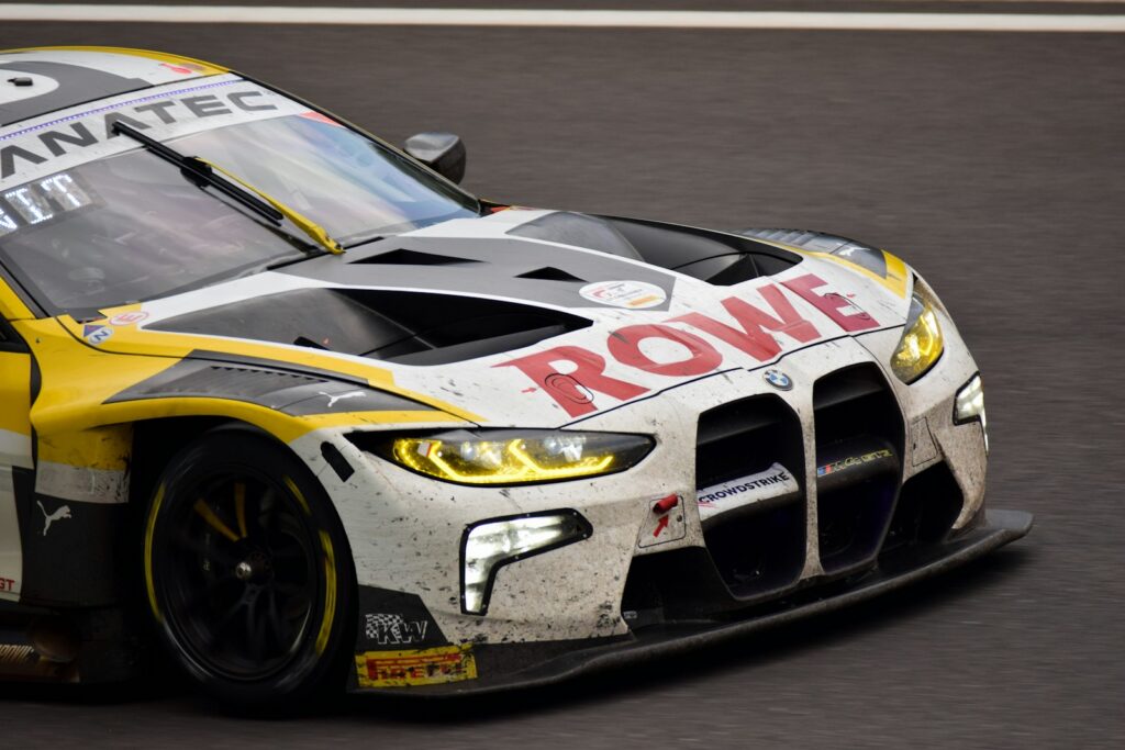 BMW GT3 car racing in the dusk light at Spa-Francorchamps