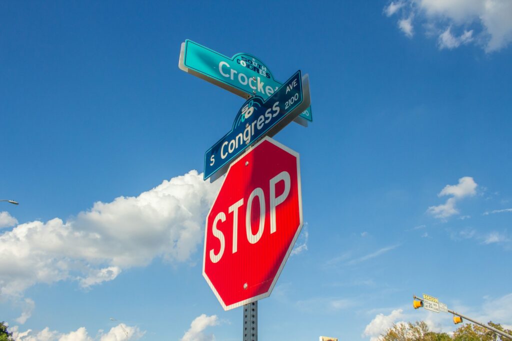The Congress Avenue street sign in downtown Austin, Texas