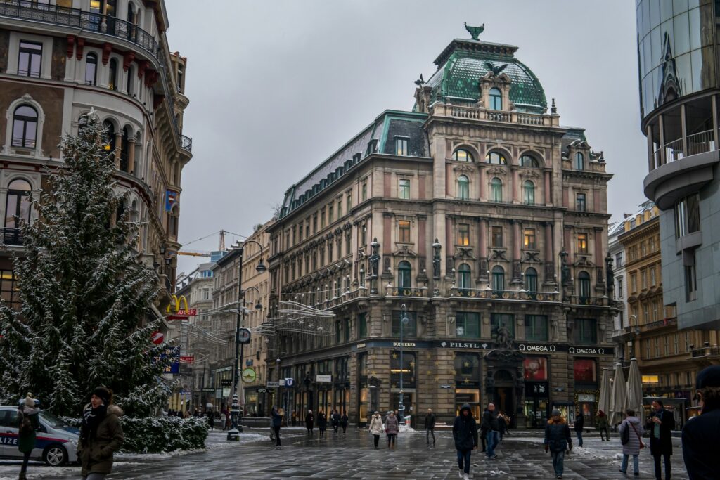 A Vienna street under snow at the turn of the year