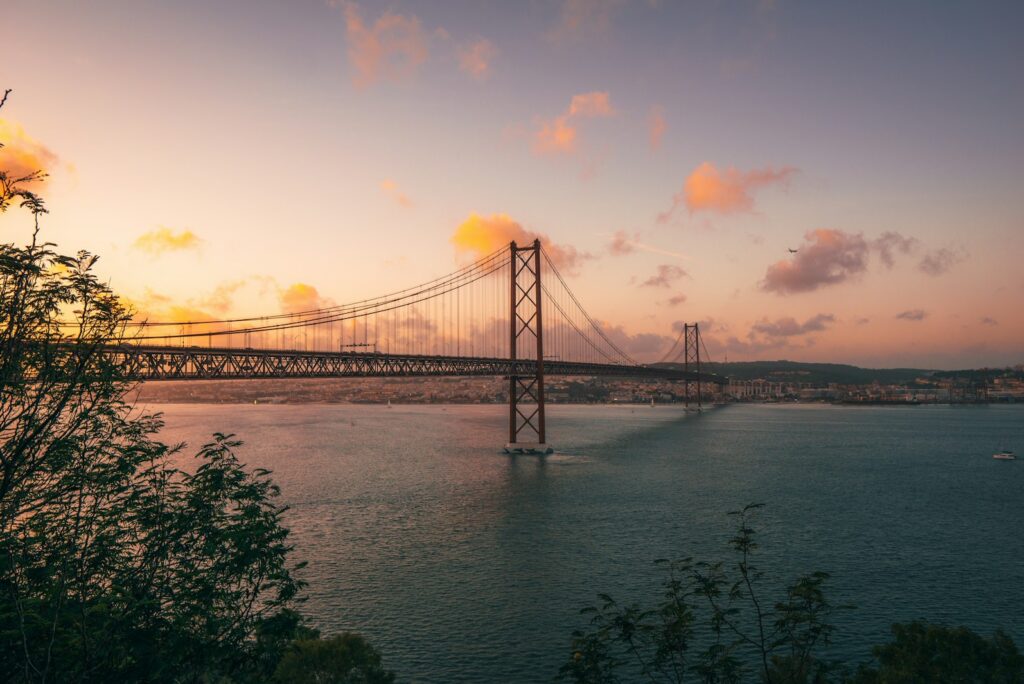 The 25 de Abril Bridge over the Tagus at sunset