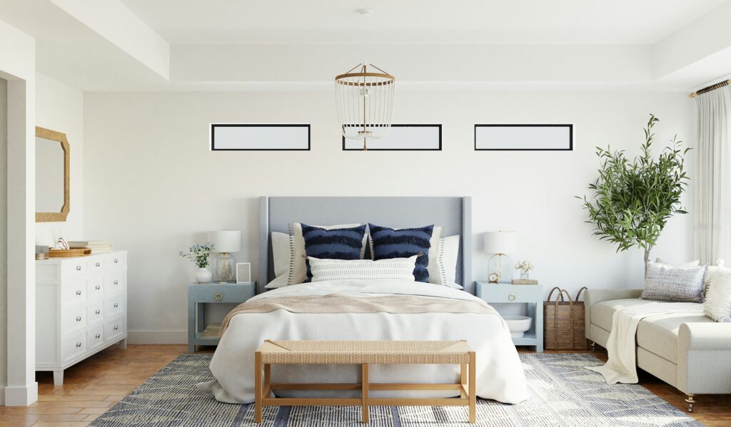 Biohacking begins with sleep: a calm, light-filled bedroom with a made bed and soft linen