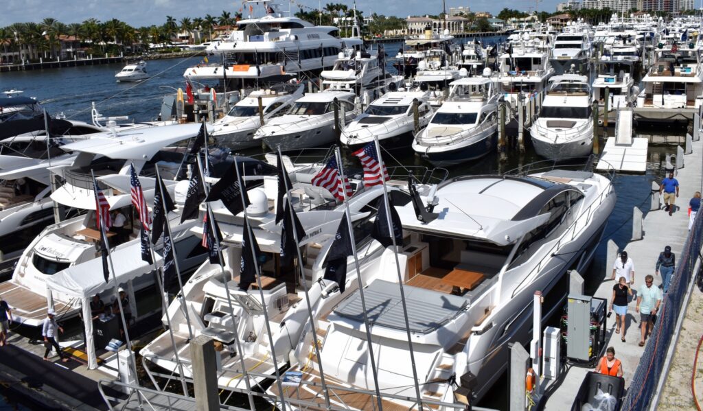 Yachts moored along the waterfront at the Fort Lauderdale Boat Show