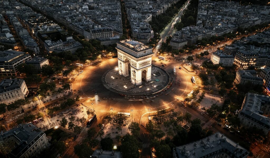 The Arc de Triomphe lit at night, the centre of New Year's Eve Paris