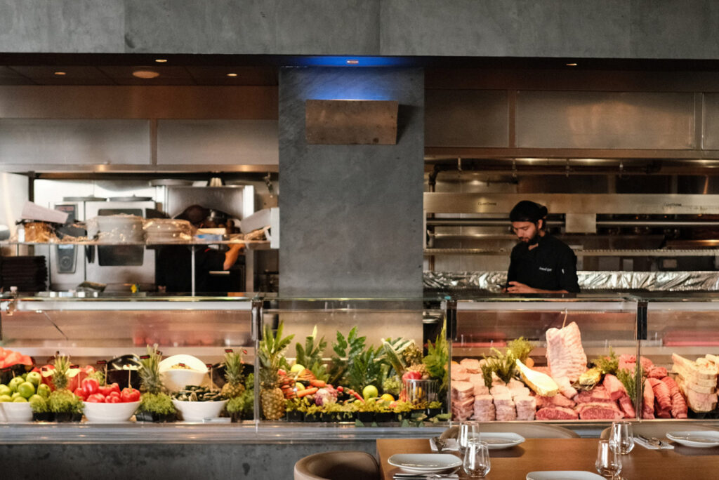 Open kitchen and meat counter at Nusr-Et Steakhouse Dubai