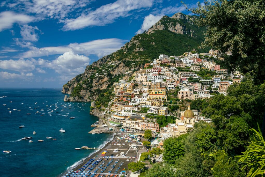 Positano on the Amalfi Coast above the Mediterranean