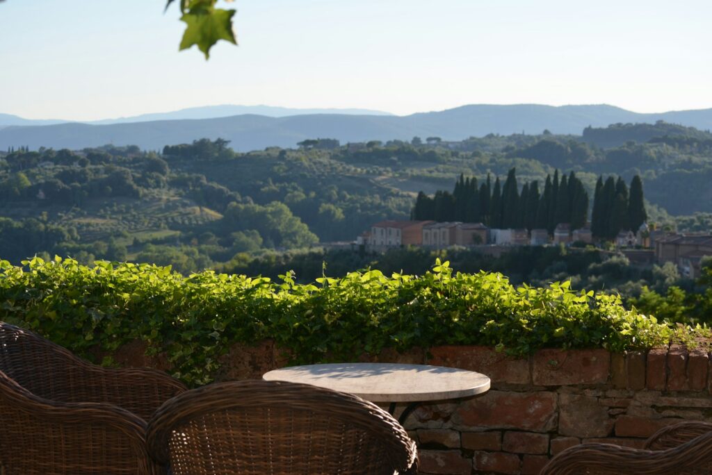 Terrace table overlooking the hills of Tuscany